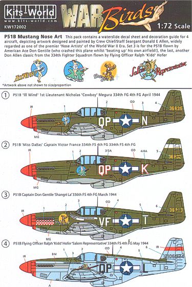 Kits-World KW172002 1:72 North-American P-51B Mustang Nose Art 336th/334th FS 4FG