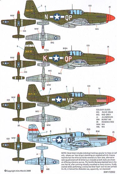 Kits-World KW172002 1:72 North-American P-51B Mustang Nose Art 336th/334th FS 4FG