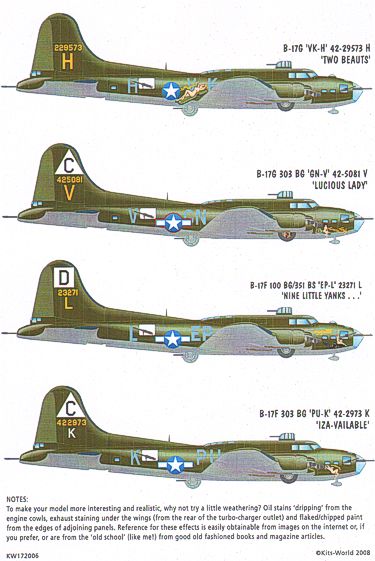 Kits-World KW172006 1:72 B-17F/G Flying Fortress Aircraft ID