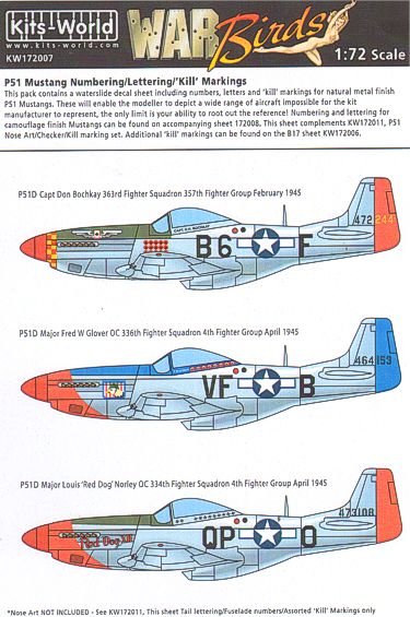 Kits-World KW172007 1:72 North-American P-51B/D Mustang Aircraft ID