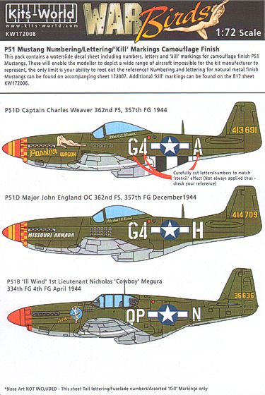 Kits-World KW172008 1:72 North-American P-51B/D Mustang Aircraft ID