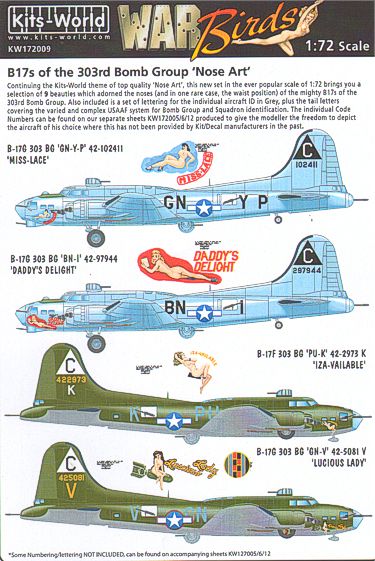 Kits-World KW172009 1:72 Boeing B-17F/G Flying Fortress 303rd BG Nose Art