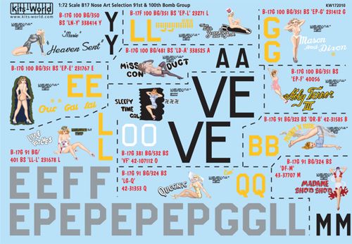Kits-World KW172010 1:72 Boeing B-17F/G Flying Fortress 91st, 100th, 381st BG Nose Art
