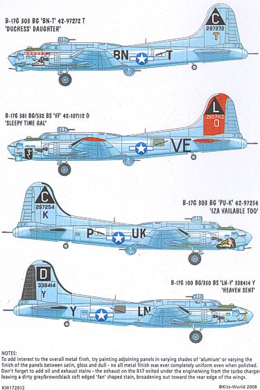 Kits-World KW172012 1:72 Boeing B-17F/G Flying Fortress Aircraft ID