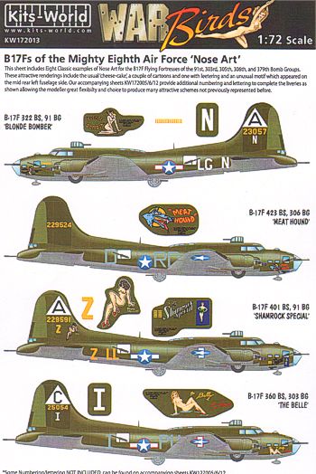 Kits-World KW172013 1:72 Boeing B-17F Flying Fortress Nose Art from the Mighty 8th