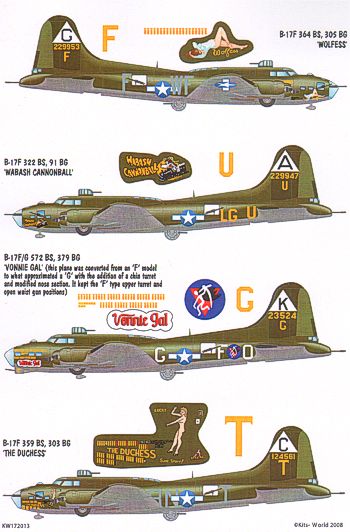 Kits-World KW172013 1:72 Boeing B-17F Flying Fortress Nose Art from the Mighty 8th