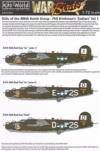 Kits-World KW172017 1:72 Consolidated B-24H Liberator Zodiacs Set 1