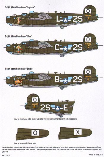 Kits-World KW172017 1:72 Consolidated B-24H Liberator Zodiacs Set 1