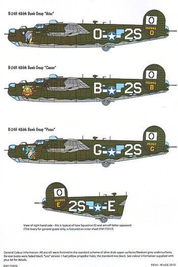 Kits-World KW172020 1:72 Consolidated B-24 Liberator Numbering & Lettering ID Set (Camouflage Finish)