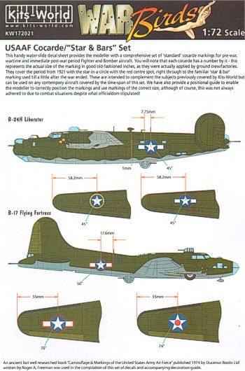 Kits-World KW172021 1:72 USAAF Cocarde Stars & Bars Set