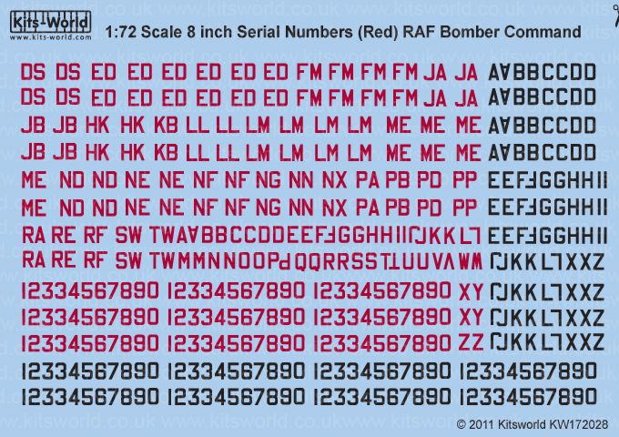 Kits-World KW172028 1:72 8" RAF Serial Numbers Red/Black