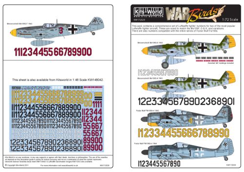 Kits-World KW172029 1:72 Luftwaffe Fighter Identification Numbers for Messerschmitt Bf-109