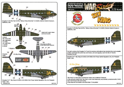 Kits-World KW172131 1:72 Douglas C-47/DC3 "Betsy's Biscuit Bomber" - âSky Kingâ.