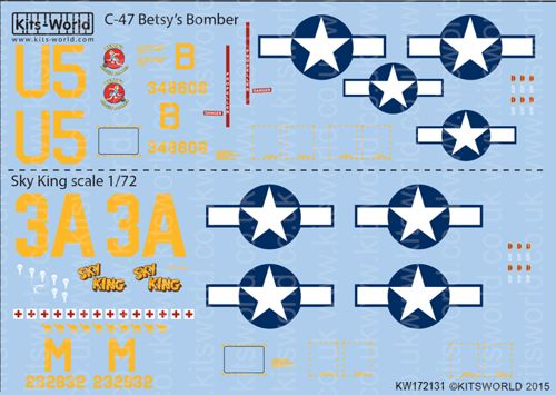 Kits-World KW172131 1:72 Douglas C-47/DC3 "Betsy's Biscuit Bomber" - âSky Kingâ.