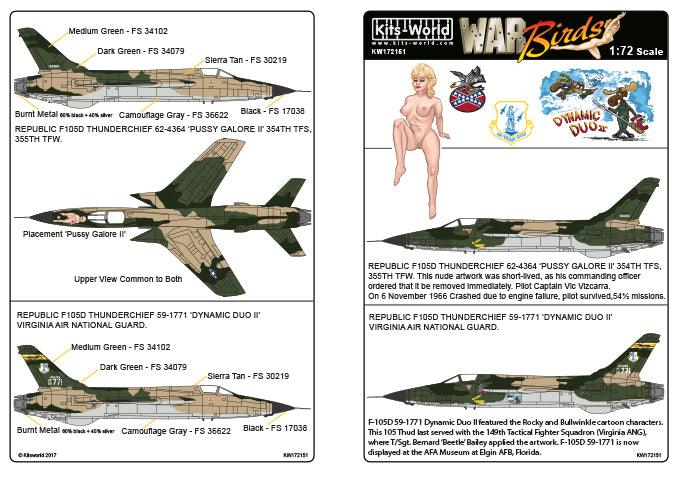 Kits-World KW172151 1:72 Republic F-105D Thunderchief 'Pussy Galore II' - Dynamic Duo'