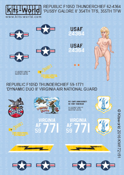 Kits-World KW172151 1:72 Republic F-105D Thunderchief 'Pussy Galore II' - Dynamic Duo'