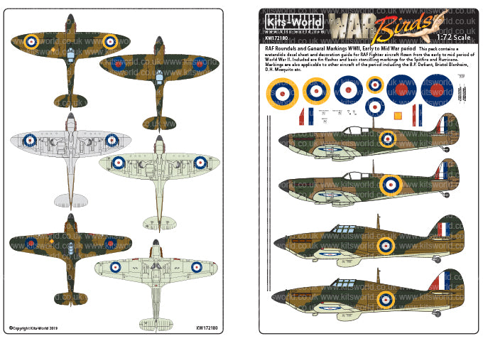 Kits-World KW172180 1:72 RAF Roundels & General Markings WWII (Early to Mid-War)