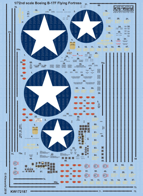 Kits-World KW172187 1:72 Boeing B-17F Flying Fortress Comprehensive General Stencilling