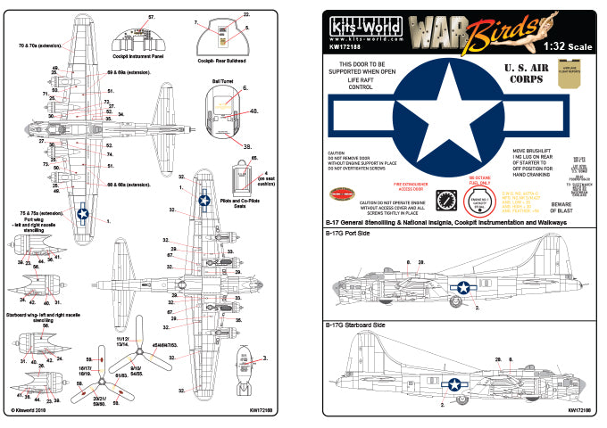 Kits-World KW172188 1:72 Boeing B-17F/G Flying Fortress Comprehensive General Stencilling