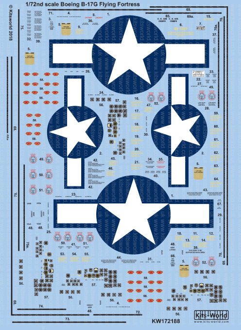 Kits-World KW172188 1:72 Boeing B-17F/G Flying Fortress Comprehensive General Stencilling