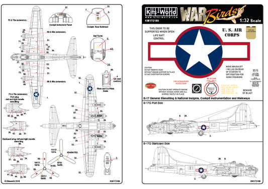 Kits-World KW172189 1:72 Boeing B-17F/G Flying Fortress Red Outlined Stars & Bars