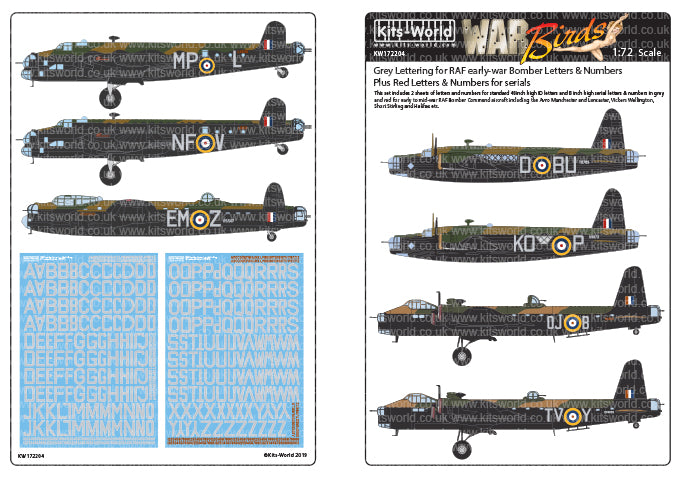 Kits-World KW172204 1:72 Grey Lettering for RAF Early-War Bomber Letters & Numbers