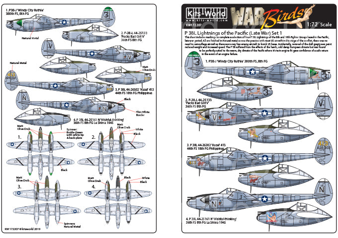 Kits-World KW172207 1:72 Lockheed P-38 Lightningâs of the Pacific (Late War) Set 1