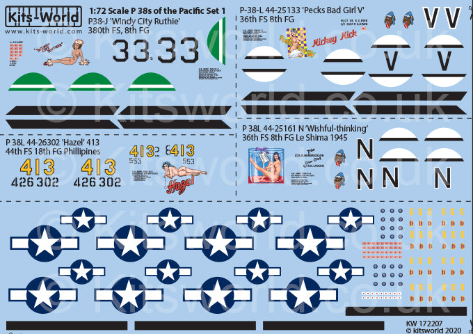 Kits-World KW172207 1:72 Lockheed P-38 Lightningâs of the Pacific (Late War) Set 1