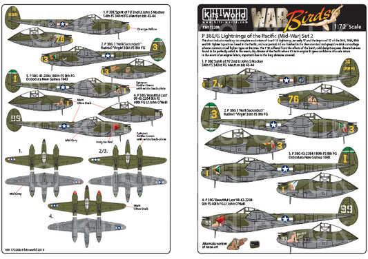 Kits-World KW172208 1:72 Lockheed P-38 Lightningâs of the Pacific (Late War) Set 2