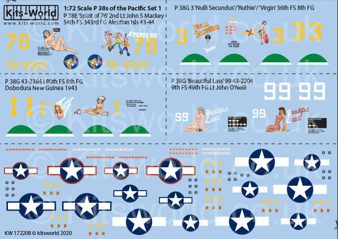 Kits-World KW172208 1:72 Lockheed P-38 Lightningâs of the Pacific (Late War) Set 2