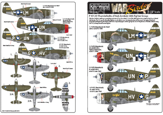 Kits-World KW172209 1:72 Republic P-47C/D Thunderbolts of Hub Zemkeâs 56th Fighter Group