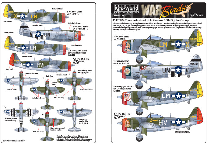 Kits-World KW172210 1:72 Republic P-47D/M Thunderbolts of Hub Zemkeâs 56th Fighter Group