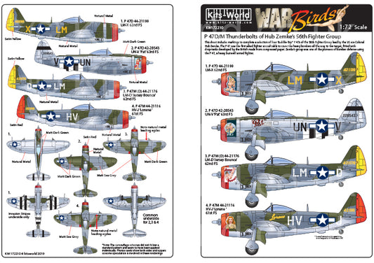 Kits-World KW172210 1:72 Republic P-47D/M Thunderbolts of Hub Zemkeâs 56th Fighter Group