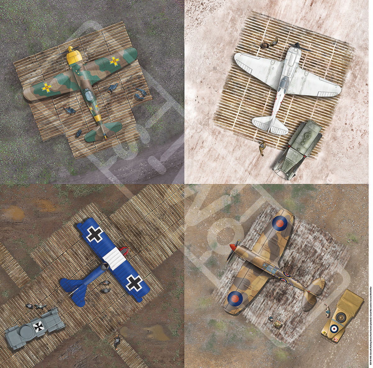 Kits-World B144-490 1:144 Four single parking areas. Suitable for Great War onwards. 225mm(W) x 225mm(H)