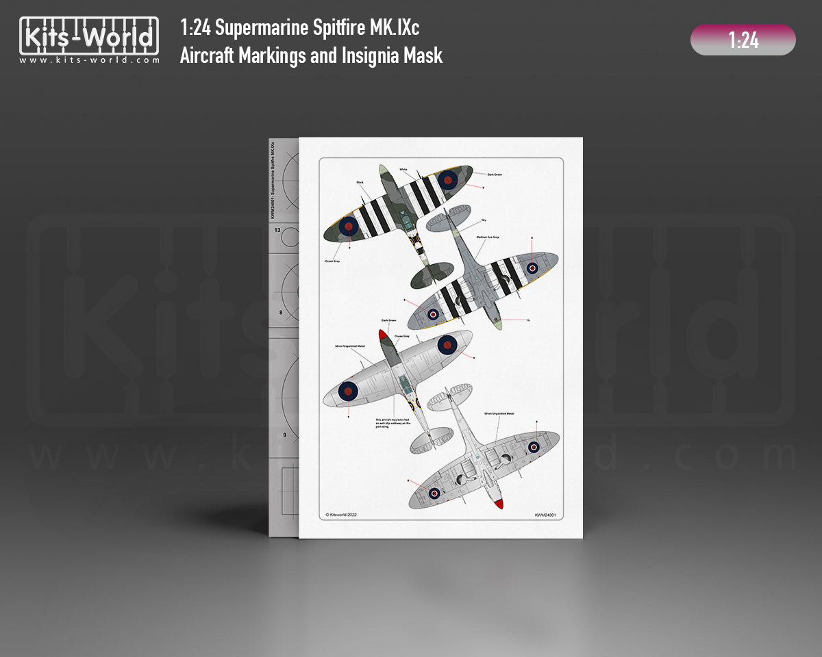 Kits-World M124001 1:24 Supermarine Spitfire Mk.IXc Aircraft Markings & Insignia Mask