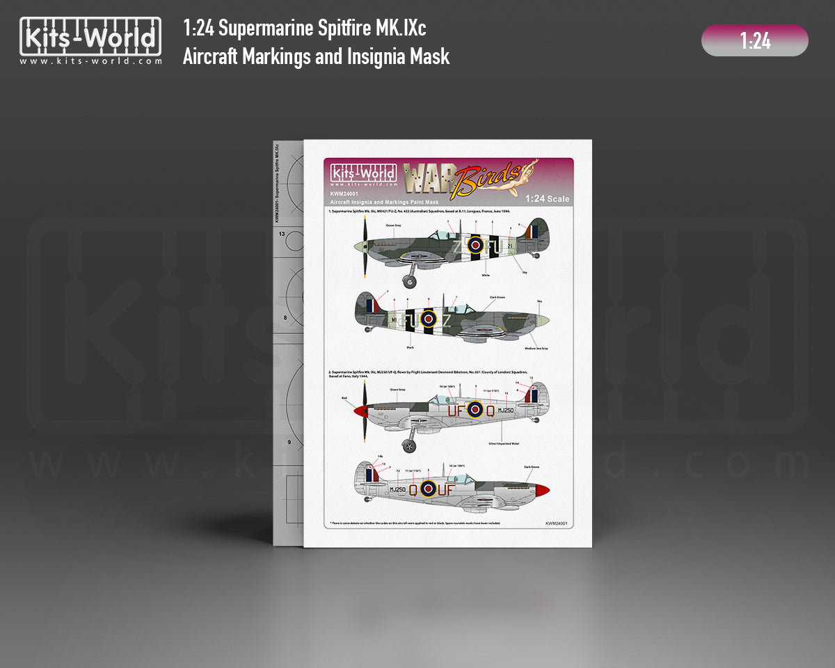 Kits-World M124001 1:24 Supermarine Spitfire Mk.IXc Aircraft Markings & Insignia Mask