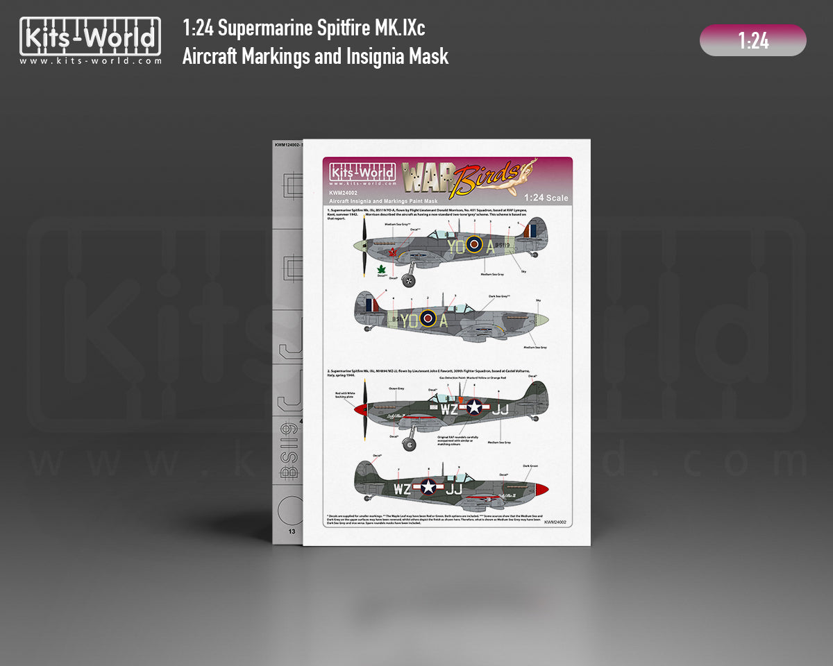 Kits-World M124002 1:24 Supermarine Spitfire Mk.IXc Aircraft Markings & Insignia Mask