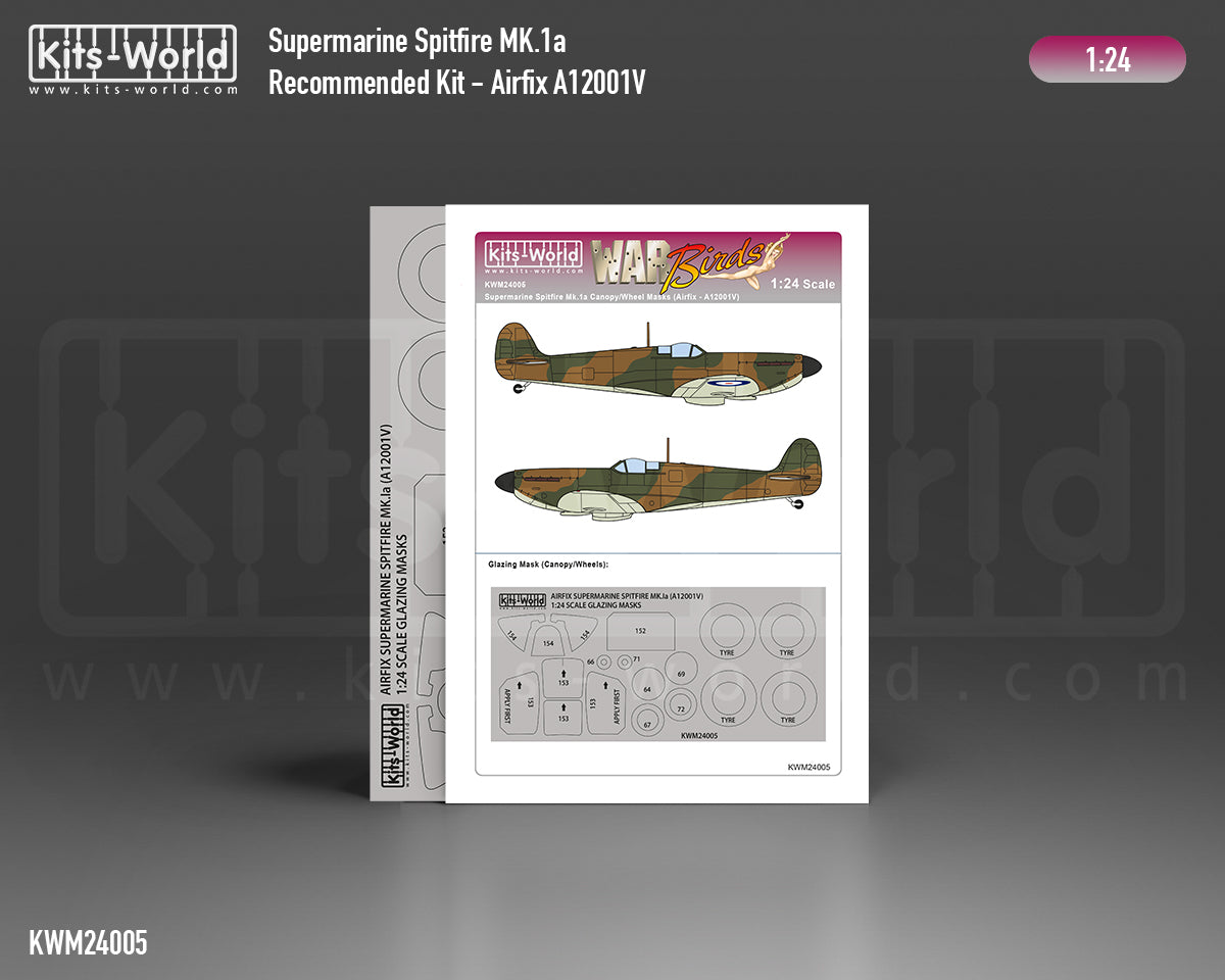 Kits-World KWM24005 1:24 Supermarine Spitfire Mk.Ia Canopy and Wheels Mask