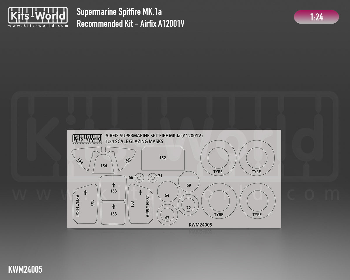 Kits-World KWM24005 1:24 Supermarine Spitfire Mk.Ia Canopy and Wheels Mask