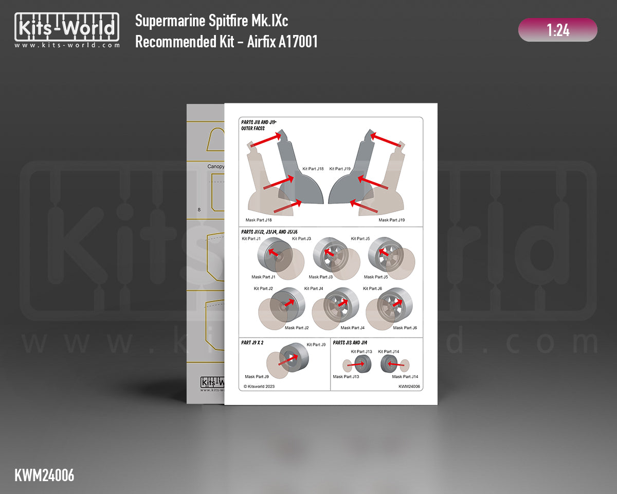 Kits-World KWM24006 1:24 Supermarine Spitfire Mk.IXc Canopy and Wheel Mask