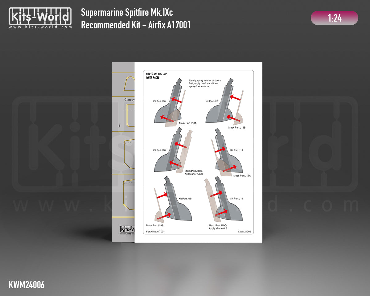 Kits-World KWM24006 1:24 Supermarine Spitfire Mk.IXc Canopy and Wheel Mask