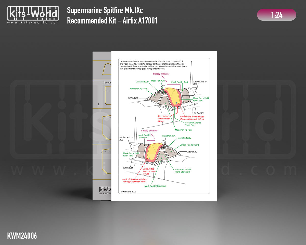 Kits-World KWM24006 1:24 Supermarine Spitfire Mk.IXc Canopy and Wheel Mask