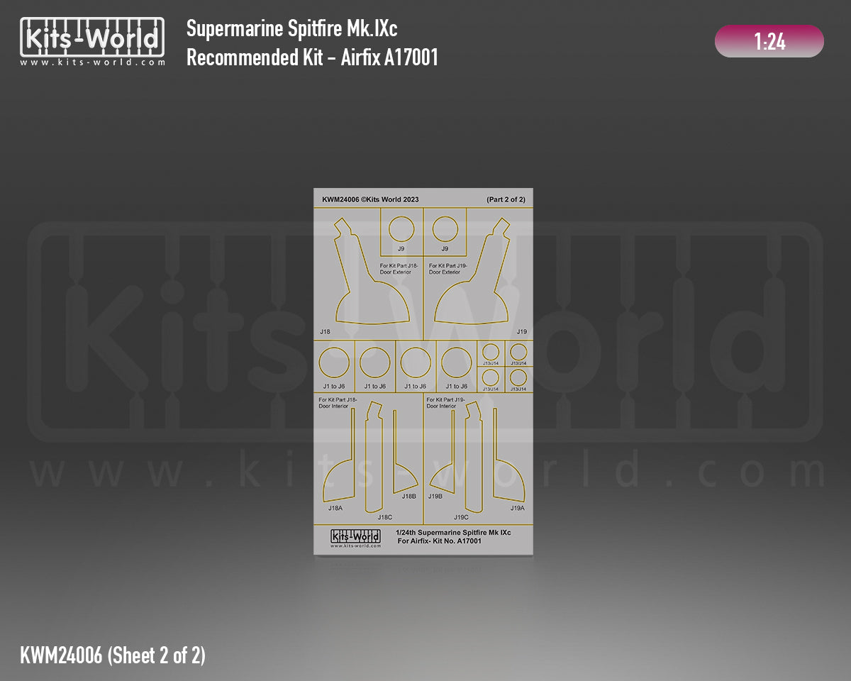 Kits-World KWM24006 1:24 Supermarine Spitfire Mk.IXc Canopy and Wheel Mask