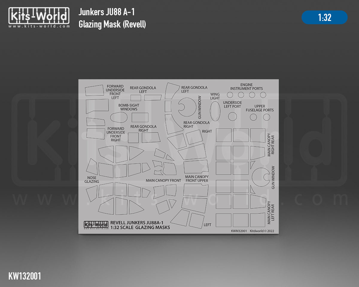 Kits-World M321001 1:32 Junkers Ju-88A-1 Canopy Paint Mask (Outside Only)