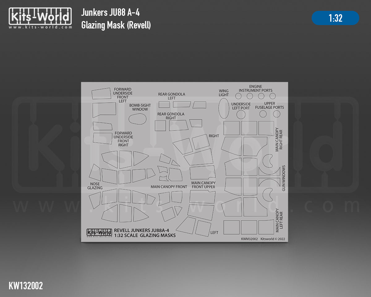 Kits-World M321002 1:32 Junkers Ju-88A-4 Canopy Paint Mask (Outside Only)