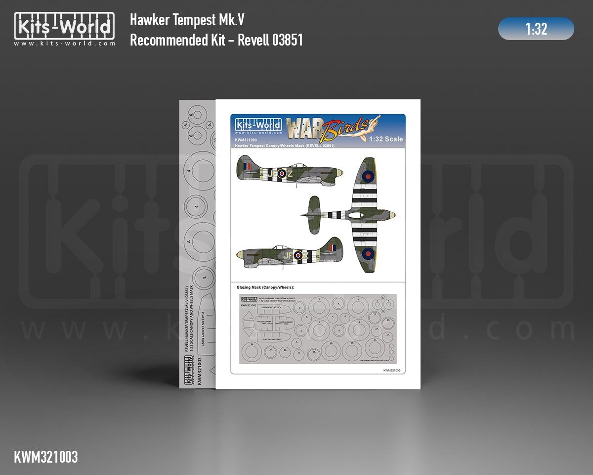 Kits-World M321003 1:32 Hawker Tempest Mk.V Canopy & Wheels Paint Mask (Outside Only)