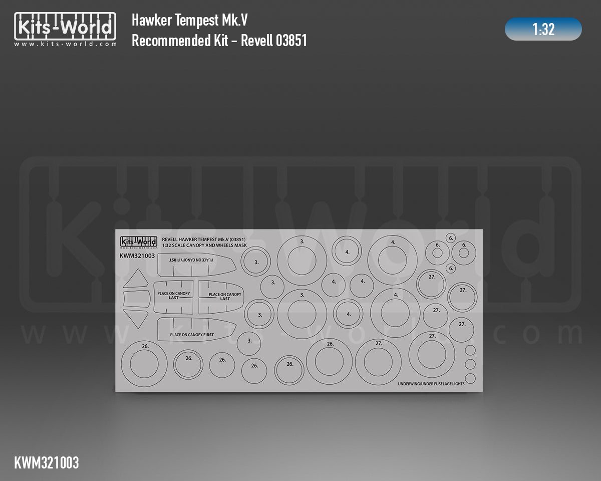 Kits-World M321003 1:32 Hawker Tempest Mk.V Canopy & Wheels Paint Mask (Outside Only)