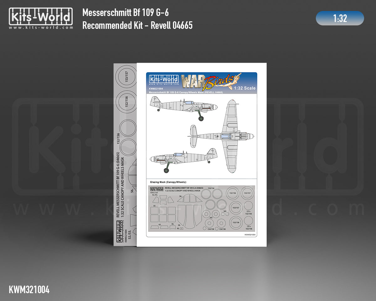 Kits-World M321004 1:32 Messerschmitt Bf-109G-6 Canopy & Wheels Paint Mask (Outside Only)