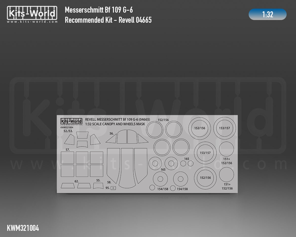 Kits-World M321004 1:32 Messerschmitt Bf-109G-6 Canopy & Wheels Paint Mask (Outside Only)