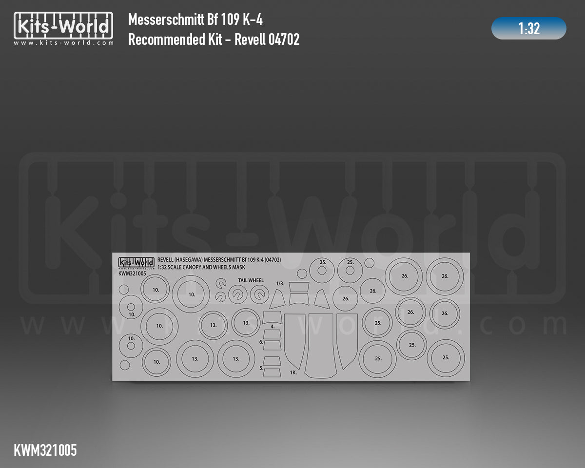 Kits-World M321005 1:32 Messerschmitt Bf-109K-4 Canopy & Wheels Paint Mask (Outside Only)